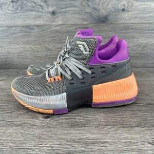 Adidas Dame 3 Youth Basketball Shoes Size 4 Gray Purple Orange BB8270